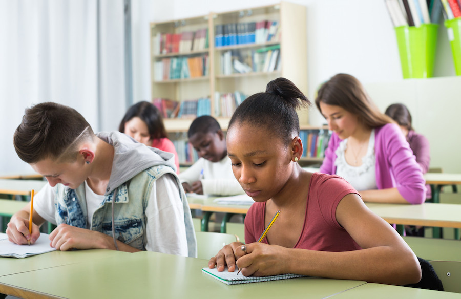 Students studying in class.